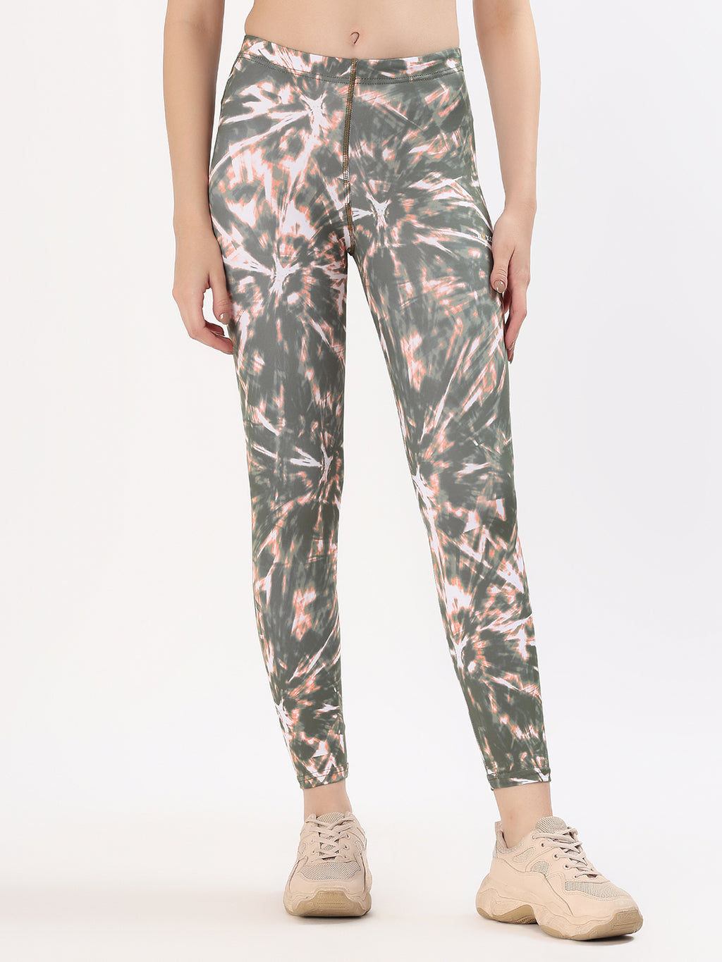 BYXOR Women's Tie Dye Leggings – Side profile with BYXOR logo
