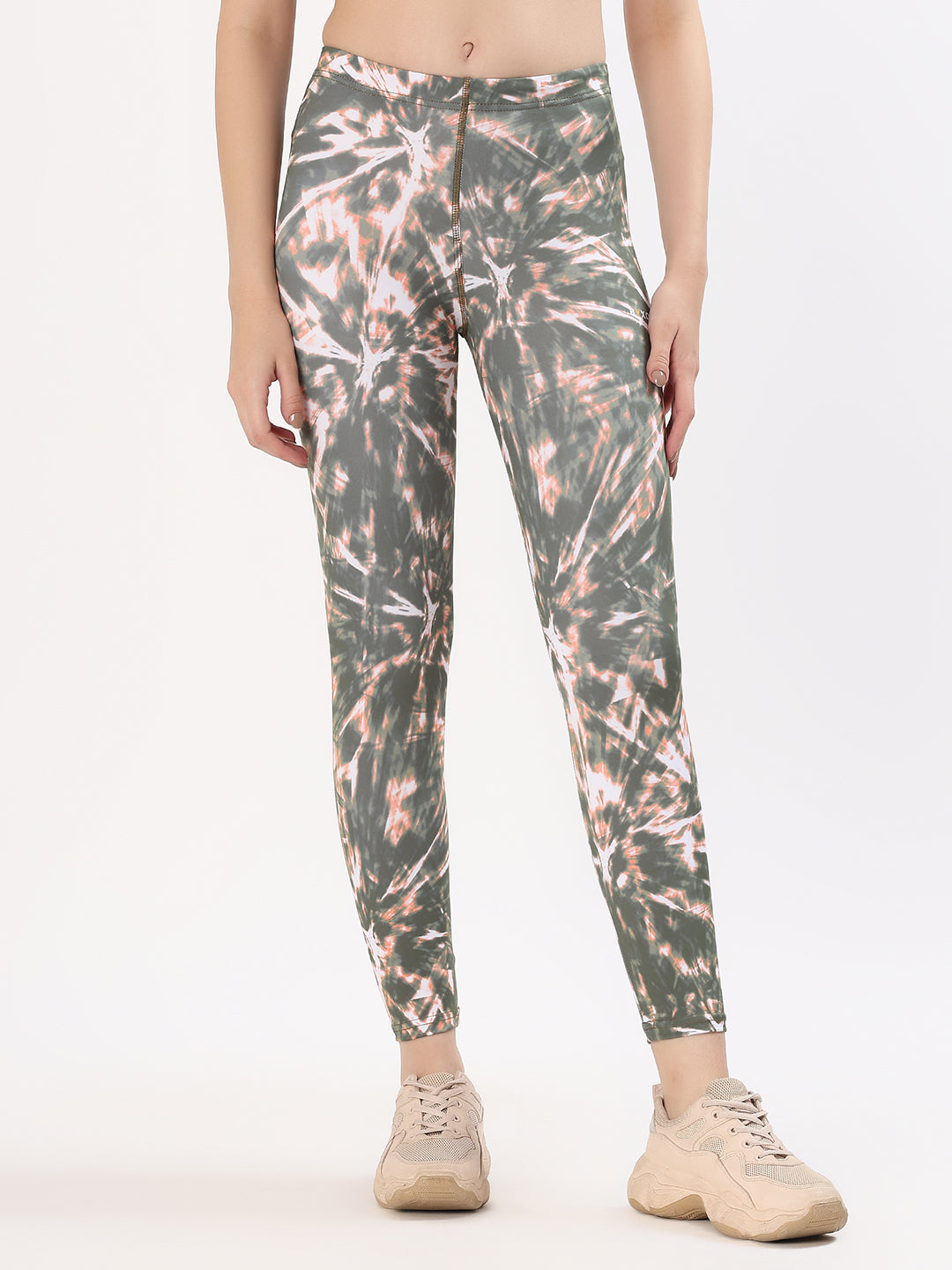 BYXOR Women's Tie Dye Leggings – Side profile with BYXOR logo