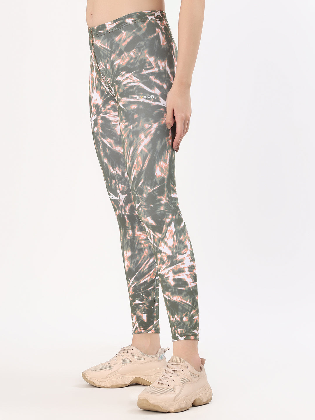 BYXOR Women's Tie Dye Leggings – Waistband & zip pocket close up