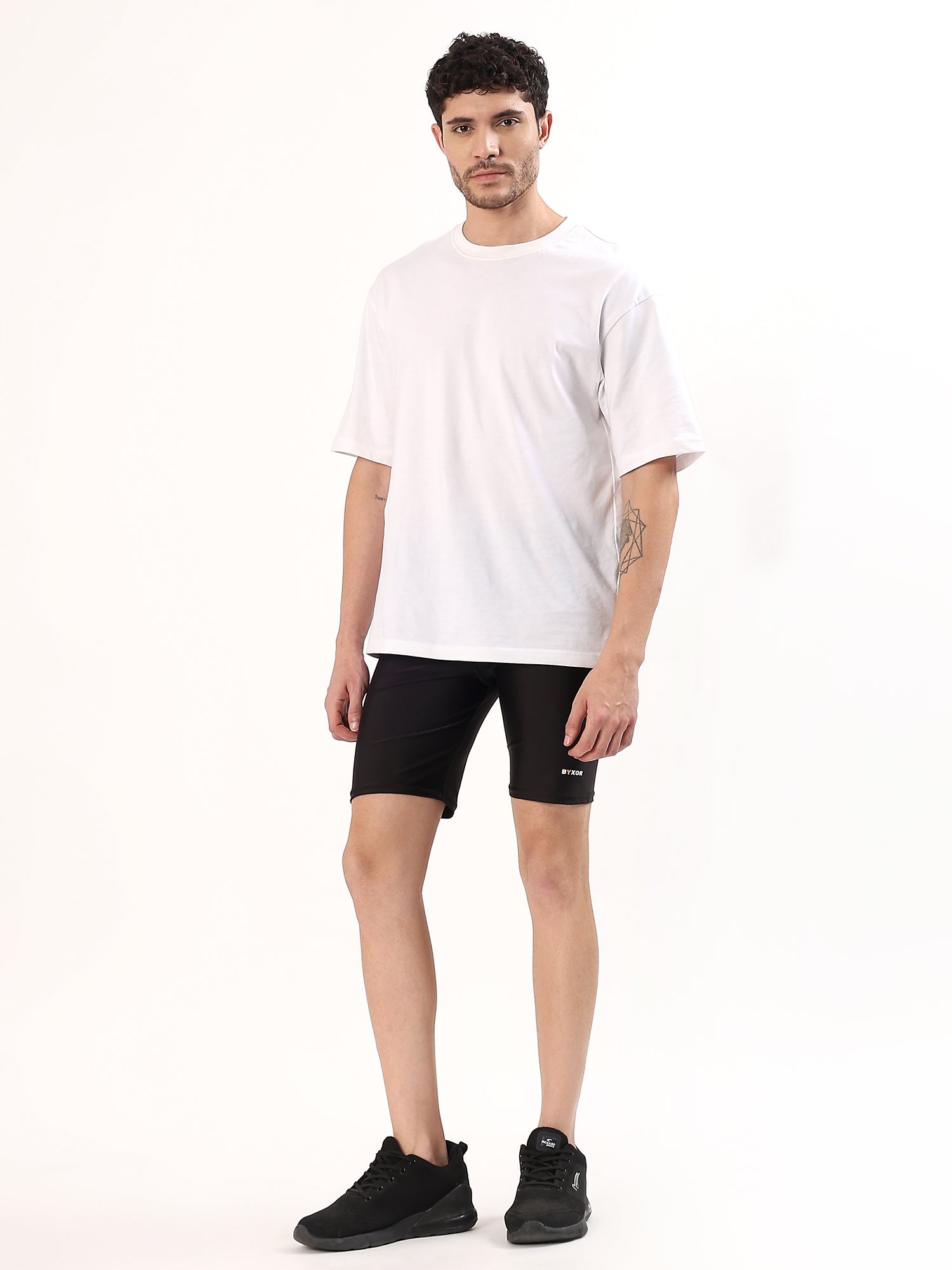 Men's Plain Black Cycling Shorts – Model Full